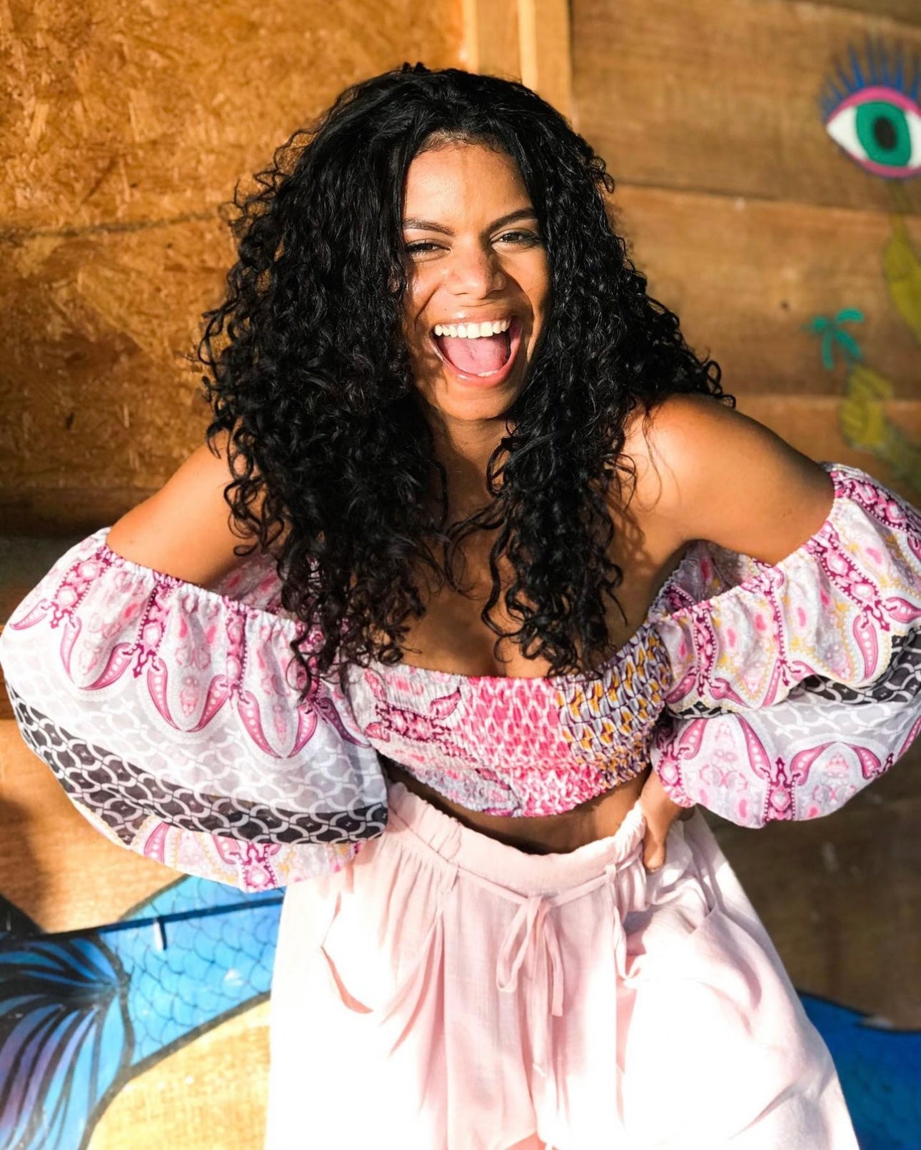 cropped lastex manga bufante estampada