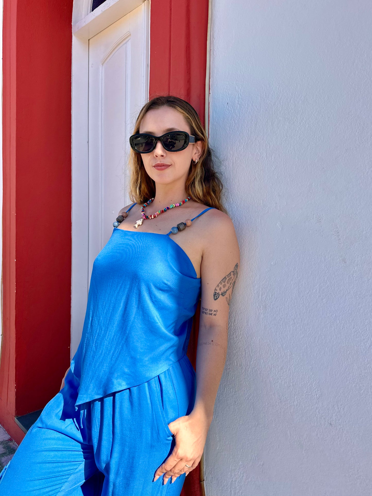 blusa lenço azul bic