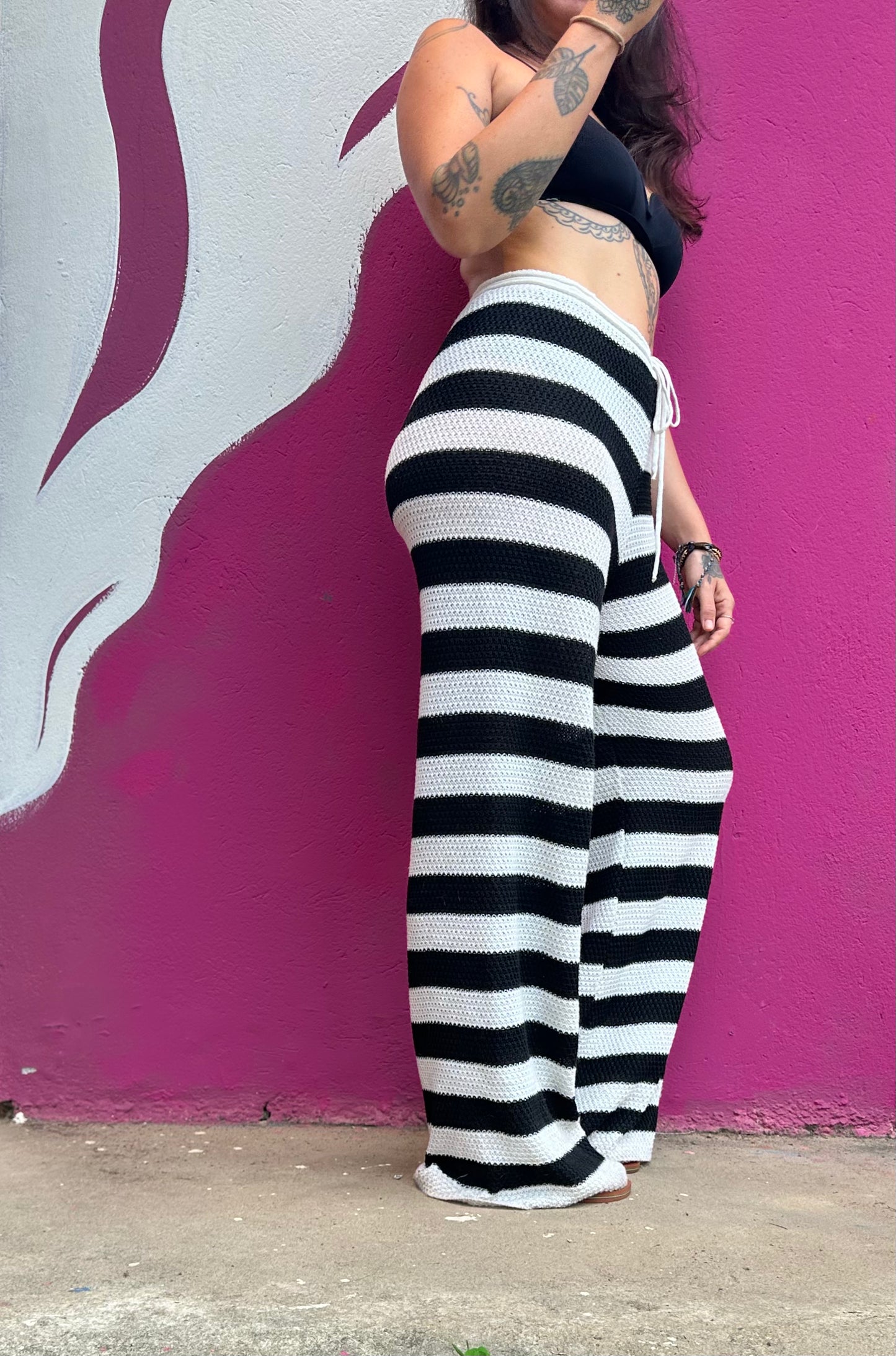 calça tricô listrada