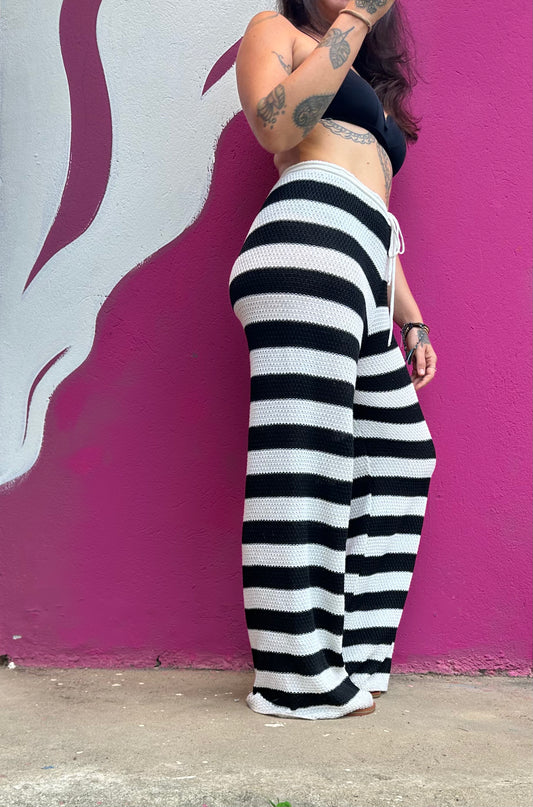 calça tricô listrada